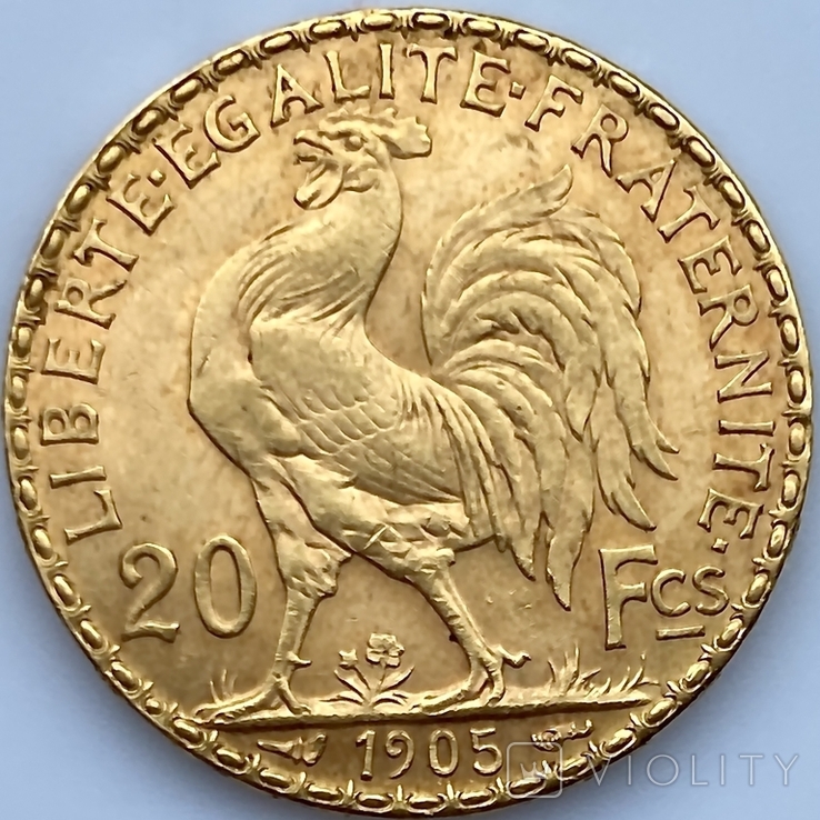 20 франков. 1905. Франция. Петух (золото 900, вес 6,45 г), фото №7