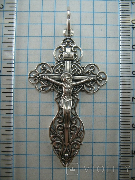 Серебряный Крест Большой Растительный Узор Геральдическая Лилия 925 проба Серебро 477, фото №4