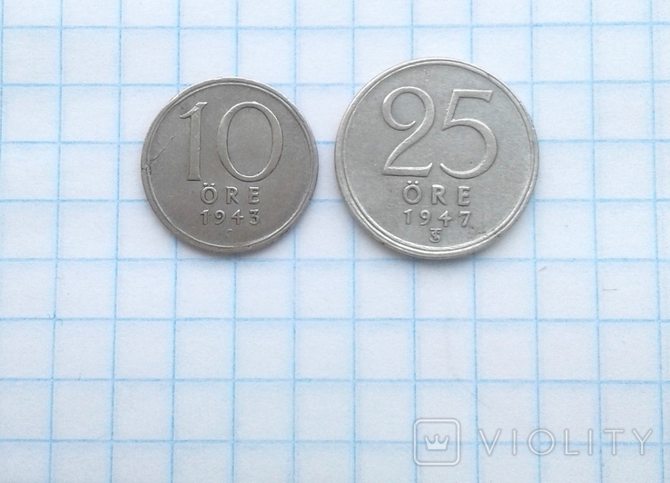 10 эре 1943г-25 эре 1947г Швеция серебро