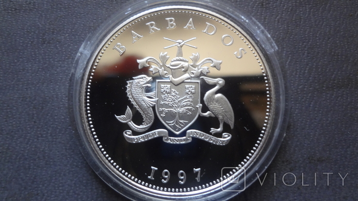 1 доллар 1997 Барбадос серебро (Ж.3.15)~, фото №4