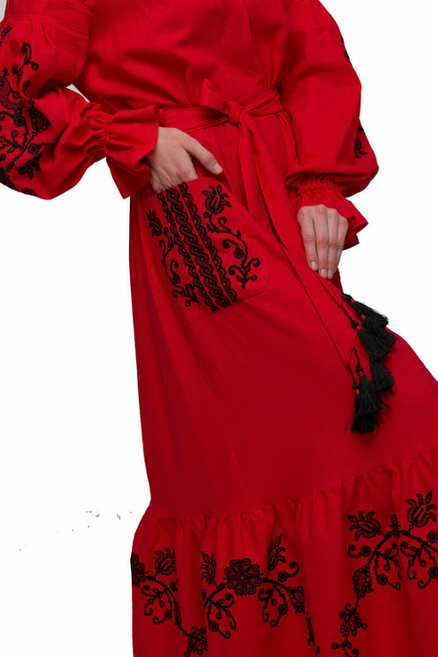 Сукня вишиванка Східний сад червона, фото №3