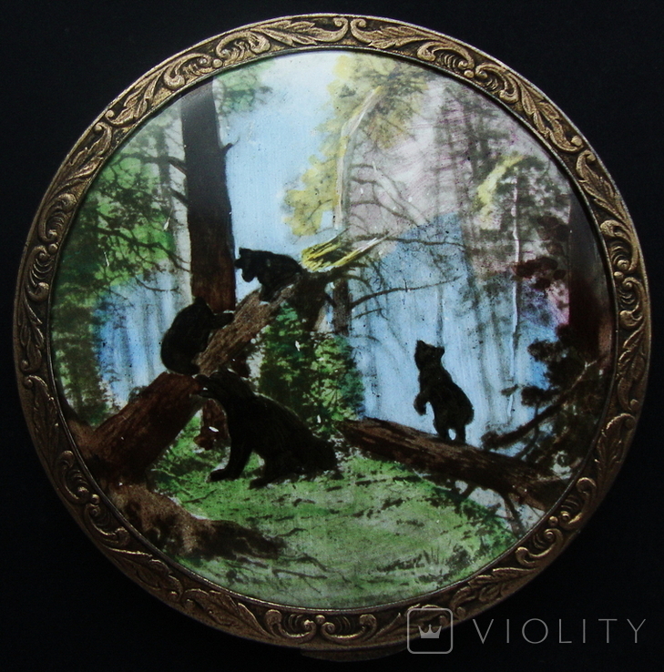 Серебряная пудреница с зеркалом " Утро в сосновом лесу ", фото №2