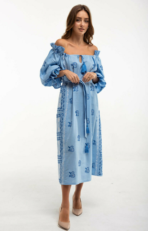 Сукня вишита Барвінок блакитна, фото №2