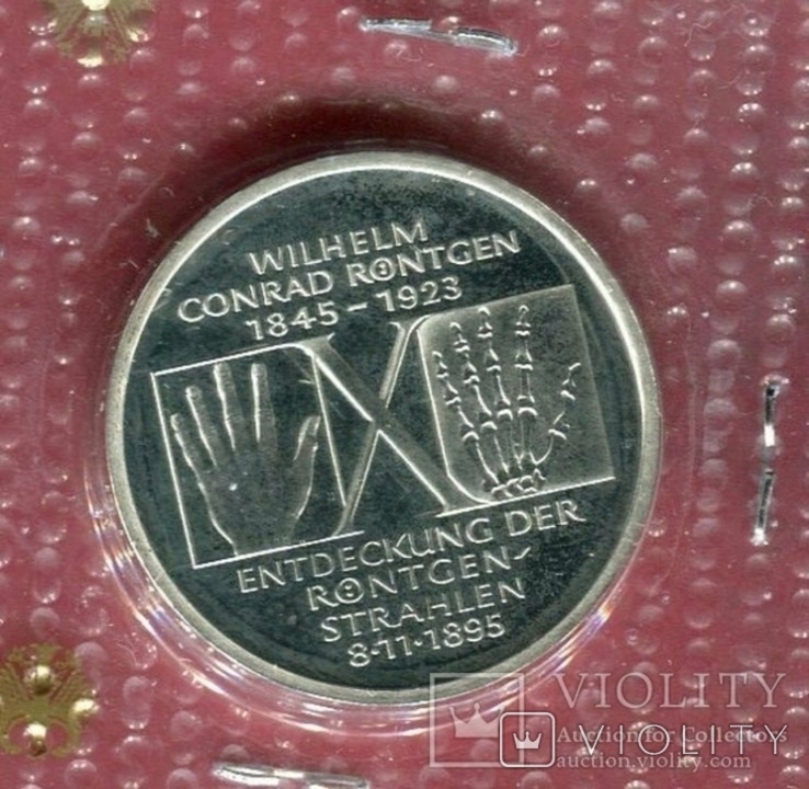 Германия ФРГ 10 марок 1995 ПРУФ серебро Рентген, фото №2