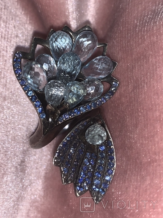 Серебряное кольцо с топазами и сапфирами, фото №4