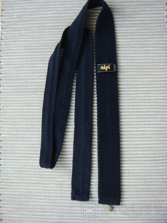 Галстук вязаный синий, с подвеской, Alpi Striccy cotton, винтаж, фото №4