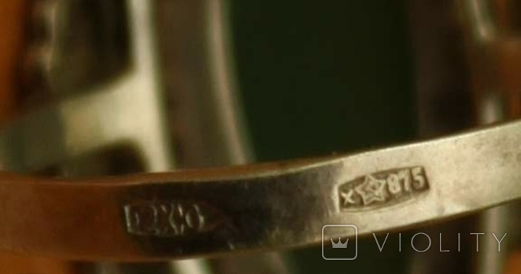 Кольцо серебряное с нефритом ( 17 размер)( 4.58 грама)( 875 пробы (2ХЮ), фото №4