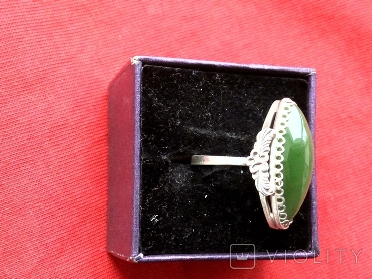 Кольцо серебряное с нефритом ( 17 размер)( 4.58 грама)( 875 пробы (2ХЮ), фото №6
