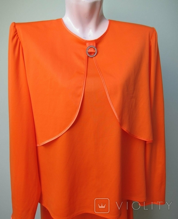 Costume Finland Trikotin Vintage Orange Size 50 with brooch, photo number 3
