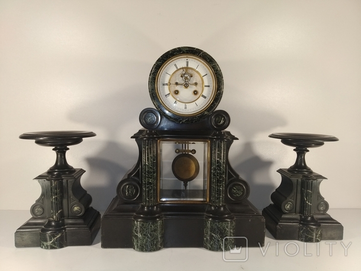Механические каминные часы мраморные с подсвечниками арт. 0482, фото №3