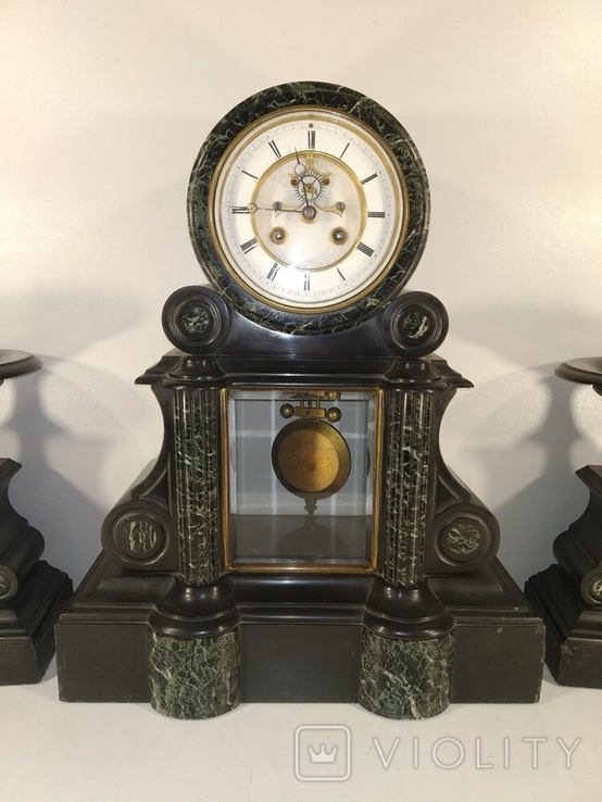 Механические каминные часы мраморные с подсвечниками арт. 0482, фото №4