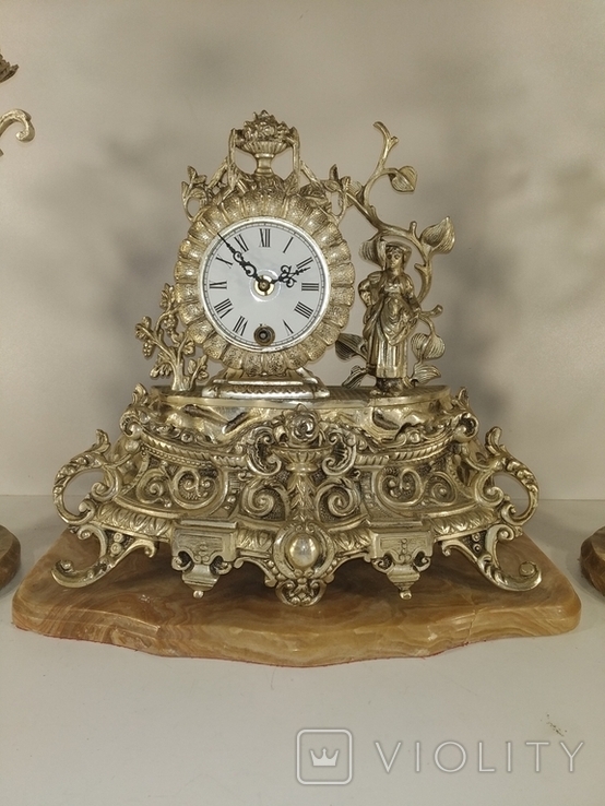 Камінний механічний годинник з підсвічниками по 5 свічок арт. 0489, фото №3