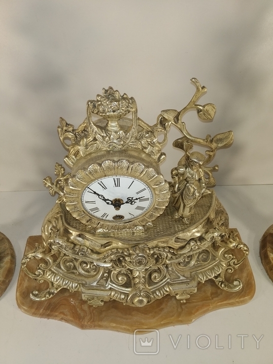 Камінний механічний годинник з підсвічниками по 5 свічок арт. 0489, фото №8
