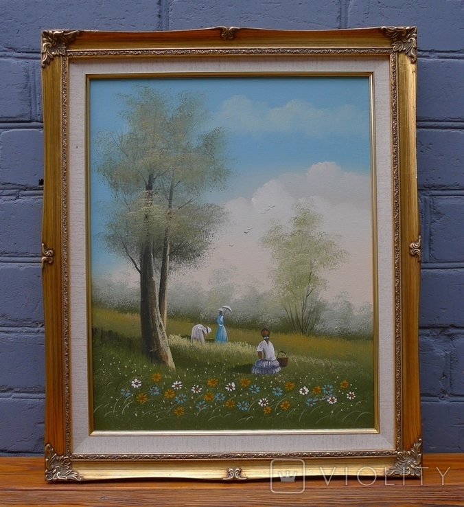 Пейзаж в раме с подписью художника.