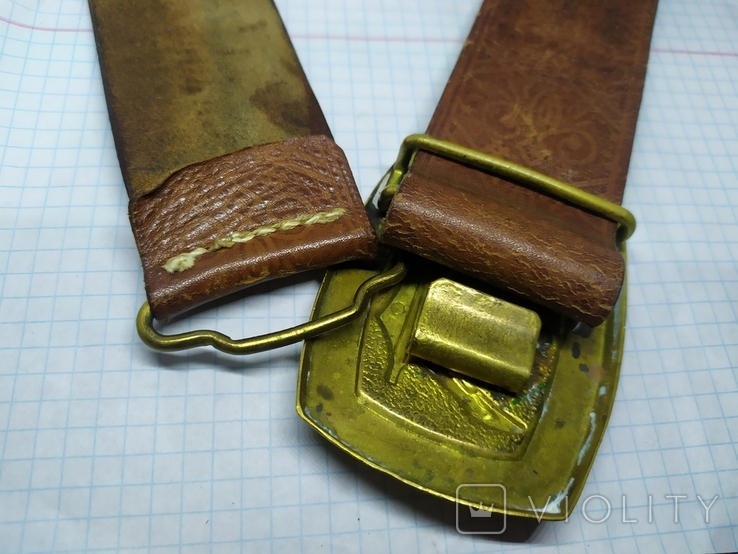 Leather embossed belt with brass buckle. Anchor, photo number 5