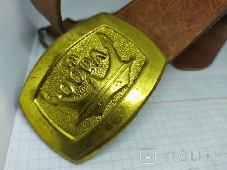 Leather embossed belt with brass buckle. Anchor, photo number 9