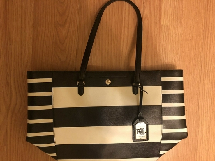 Сумка Lauren Ralph Lauren Striped Leather Tote, numer zdjęcia 3