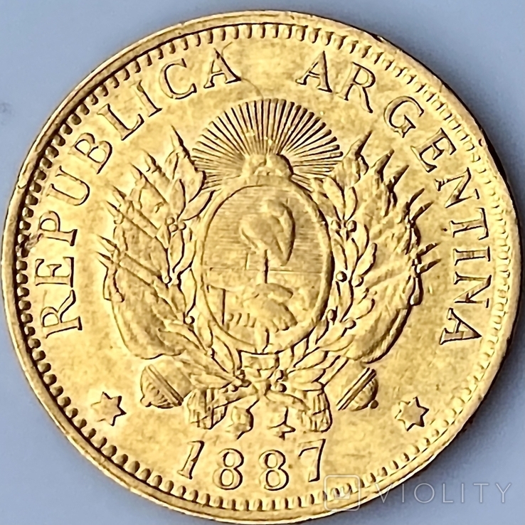 5 песо. 1887. Аргентина (золото 900, вес 8,06 г), фото №5