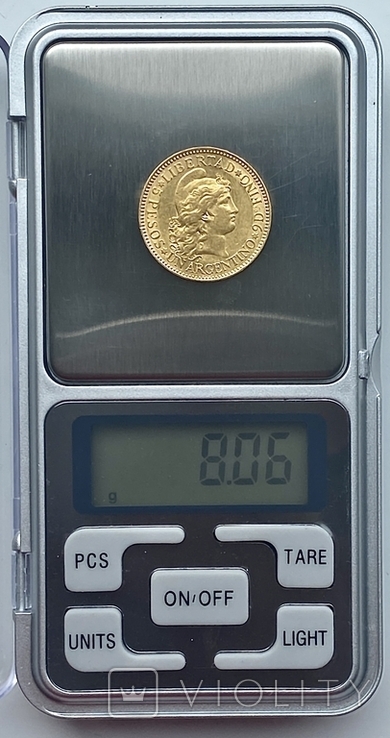 5 песо. 1887. Аргентина (золото 900, вес 8,06 г), фото №11