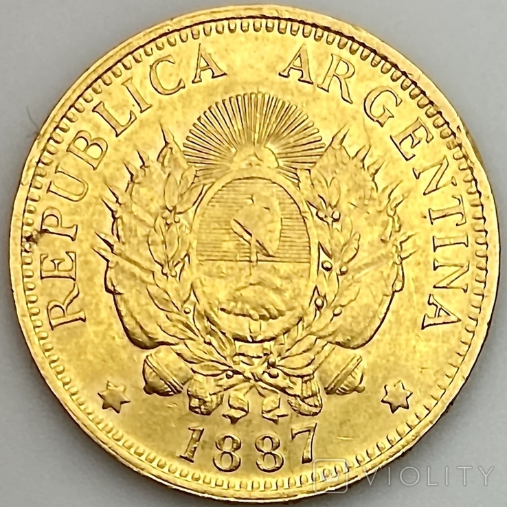 5 песо. 1887. Аргентина (золото 900, вес 8,06 г), фото №13
