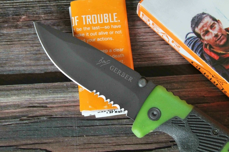 Туристический складной нож gerber bear grylls scout green с серрейтором 18.5 cm (1017), photo number 4