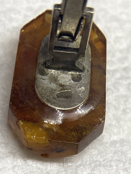 Silver cufflink with amber (B2), photo number 5
