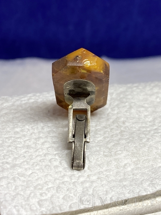Silver cufflink with amber (B2), photo number 6