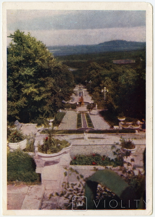 Postcard 1960 Zheleznovodsk. Cascading staircase in the park. Color photo by T. Backman.