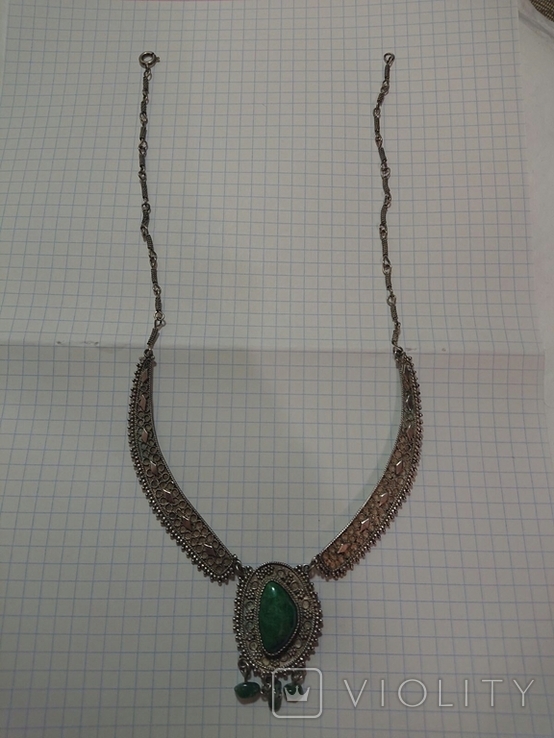 Колье ожерелье серебро 935 с зелёным камнем, фото №5