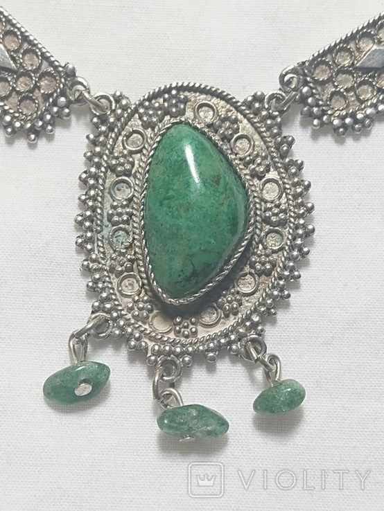 Колье ожерелье серебро 935 с зелёным камнем, фото №7