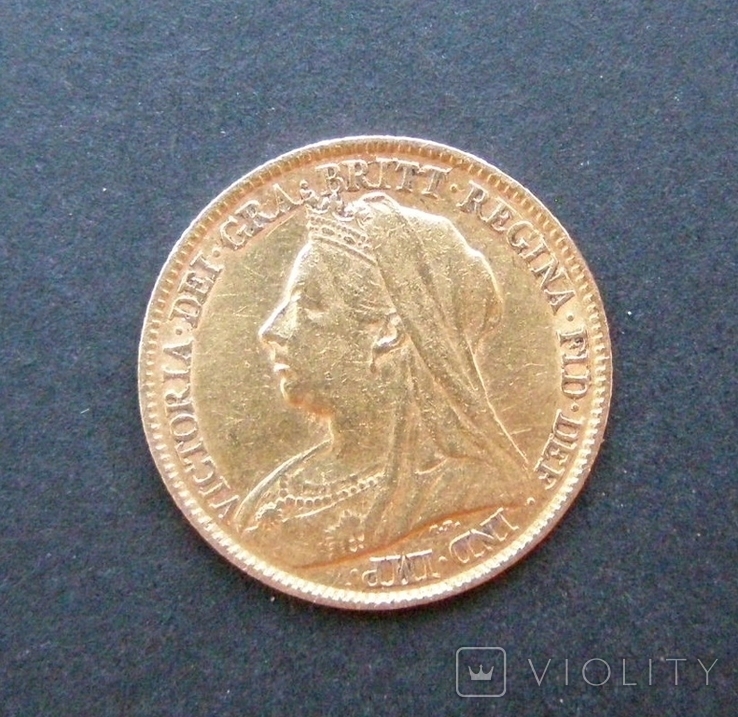 Золотая монета 1/2 фунта (соверена) 1896 г. Королева Виктория, фото №2