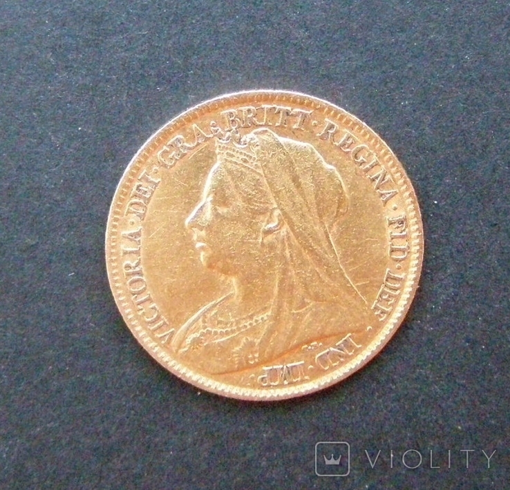 Золотая монета 1/2 фунта (соверена) 1896 г. Королева Виктория, фото №3