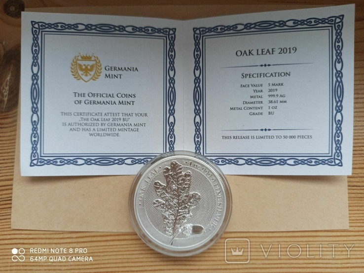1-а в серії Лист Дубу 2019 Germania Mint 1 унція срібла, фото №11