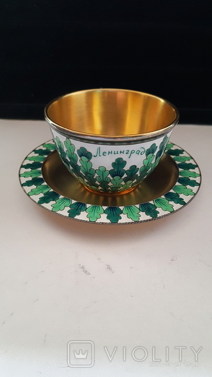 Чашка с блюдцем Ленинград, серебро 916 эмали., фото №2