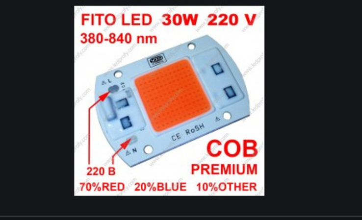 Фито светодиод LED 30w 220v 30вт матрица полного спектра 50 30w аквариум