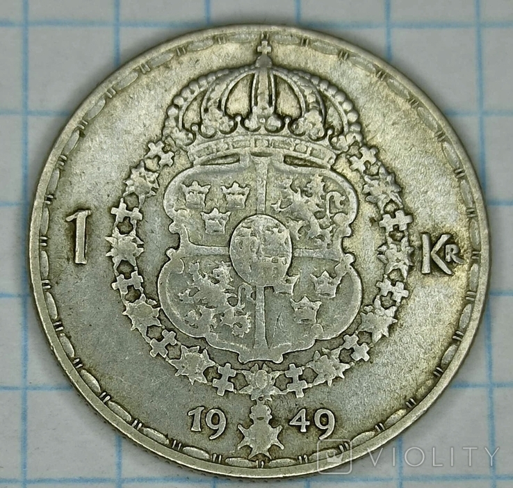 Серебро. Швеция 1 крона 1949 год