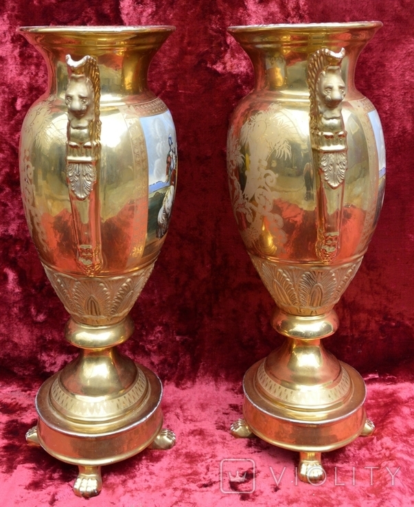 Две фарфоровые вазы. Жанровые рисунки, фото №6