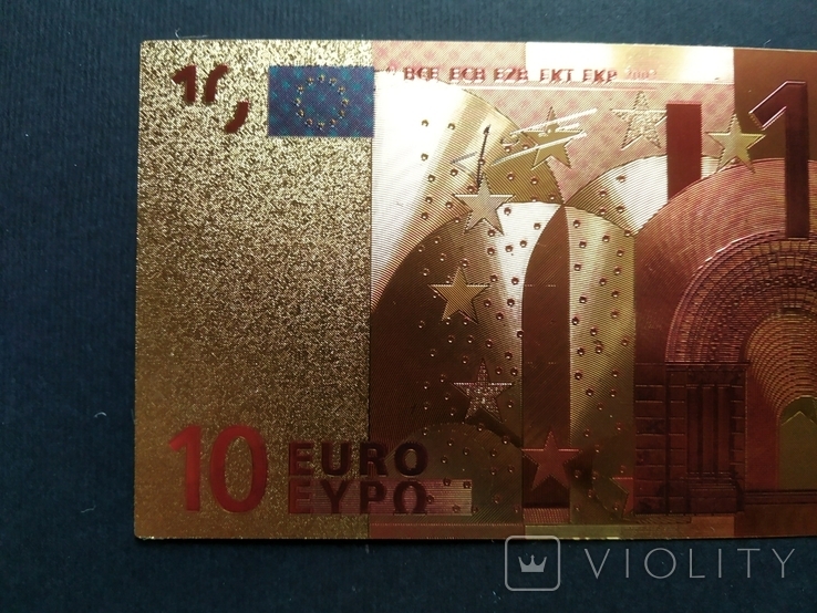 Золотая сувенирная банкнота 10 Euro, фото №4