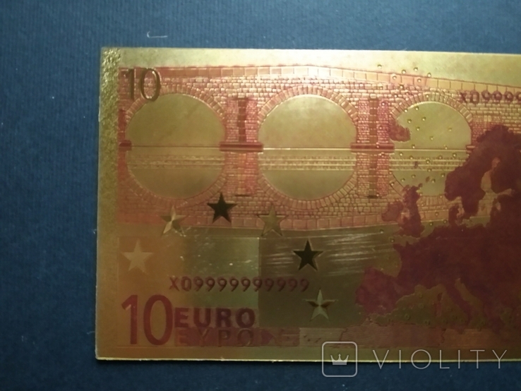 Золотая сувенирная банкнота 10 Euro, фото №6