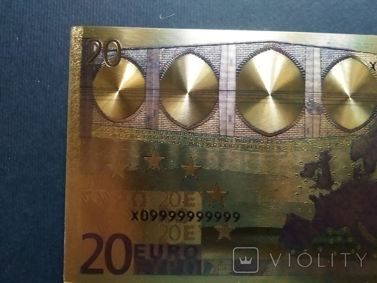 Золотая сувенирная банкнота 20 Euro, фото №6