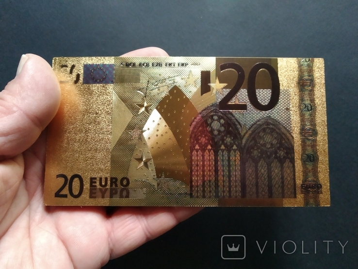 Золотая сувенирная банкнота 20 Euro, фото №8