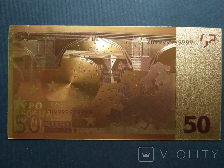 Золотая сувенирная банкнота 50 Euro, фото №3