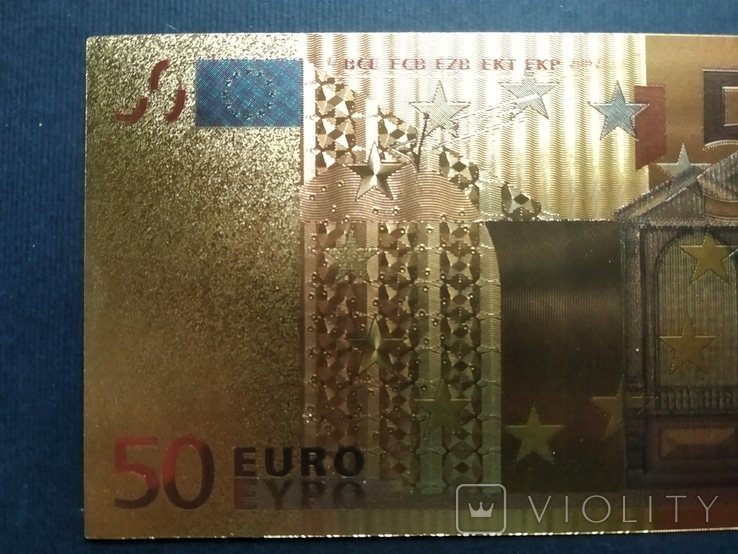 Золотая сувенирная банкнота 50 Euro, фото №4