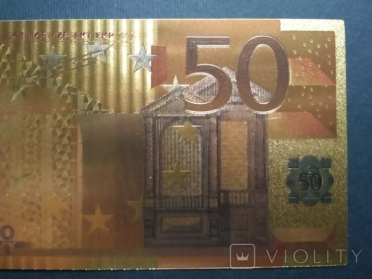 Золотая сувенирная банкнота 50 Euro, фото №5