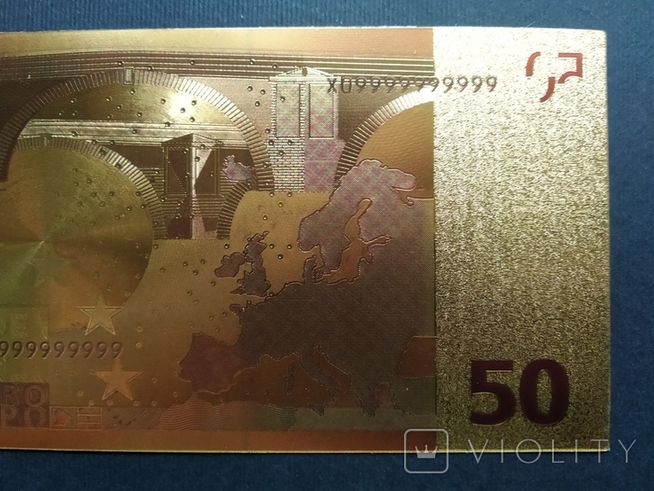 Золотая сувенирная банкнота 50 Euro, фото №7