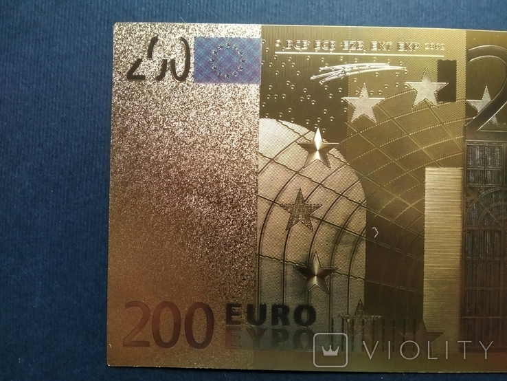 Золотая сувенирная банкнота 200 Euro, фото №4