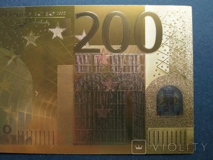 Золотая сувенирная банкнота 200 Euro, фото №5