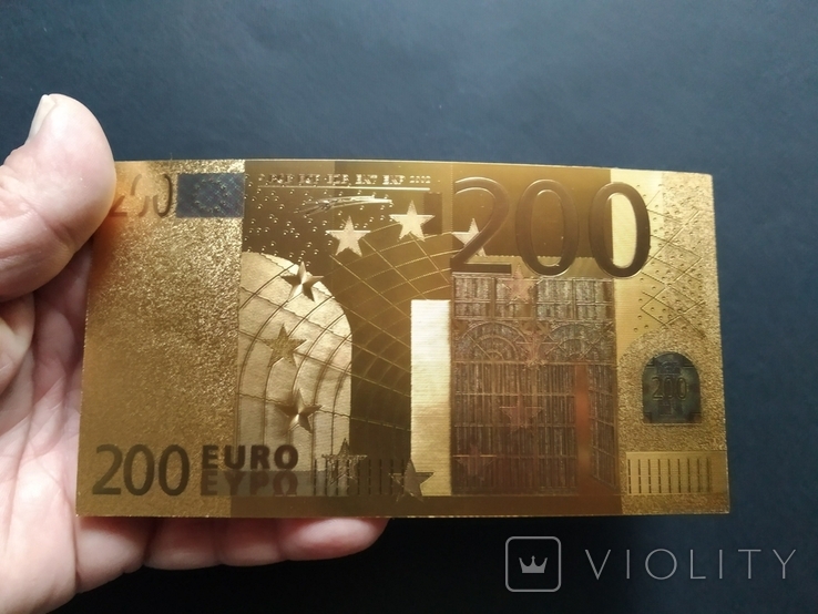 Золотая сувенирная банкнота 200 Euro, фото №8
