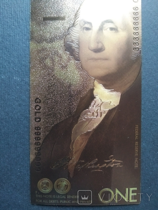 Золотая сувенирная банкнота США (1 Dollar-Джордж Вашингтон), фото №5