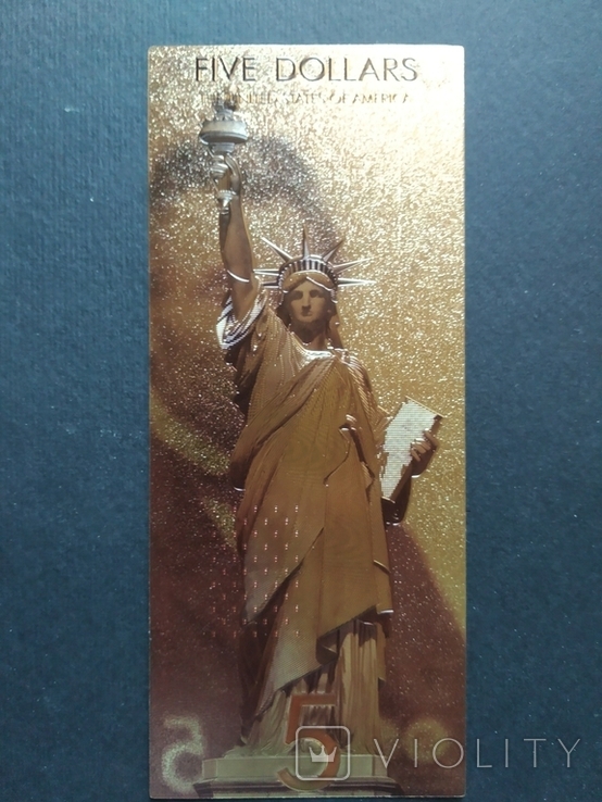 Золотая сувенирная банкнота США (5 Dollars-Авраам Линкольн), фото №3